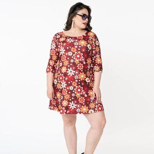 Unique Vintage Red Floral Mini Dress